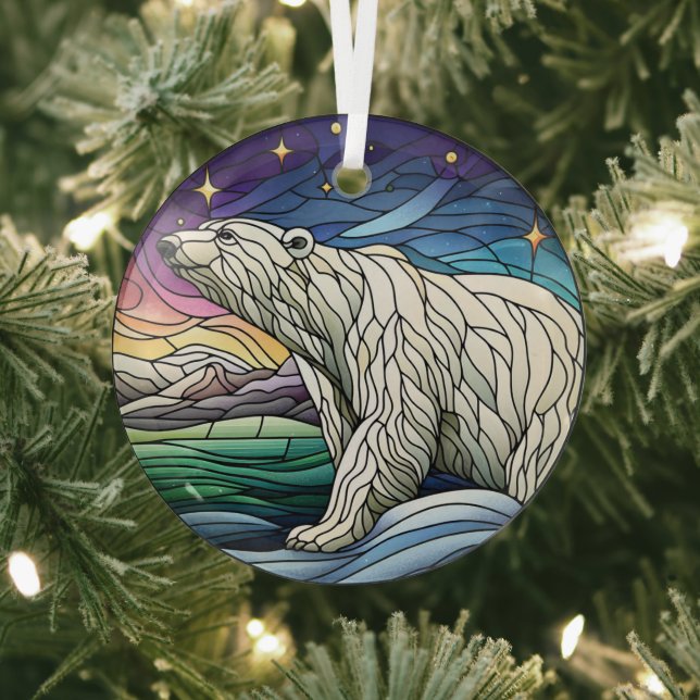 Stained Glass Polar Bear Tree Decoration (Insitu)