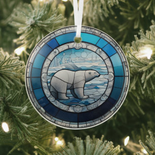 Stained Glass Polar Bear Tree Decoration