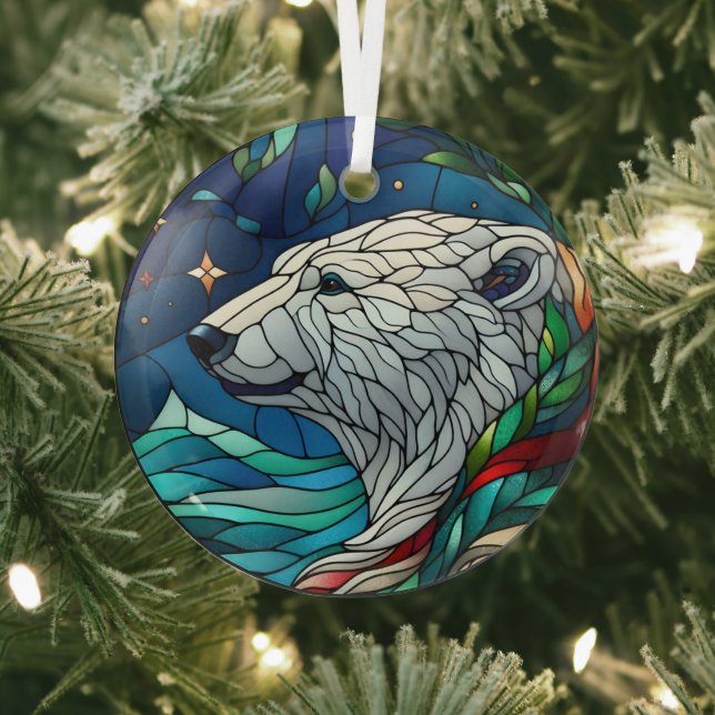 Stained Glass Polar Bear Tree Decoration (Insitu)
