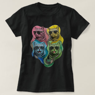 Stained Glass Pop Art Cat Sunglasses T-Shirt