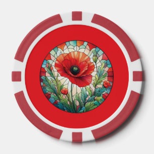 Stained Glass Poppy Poker Chips