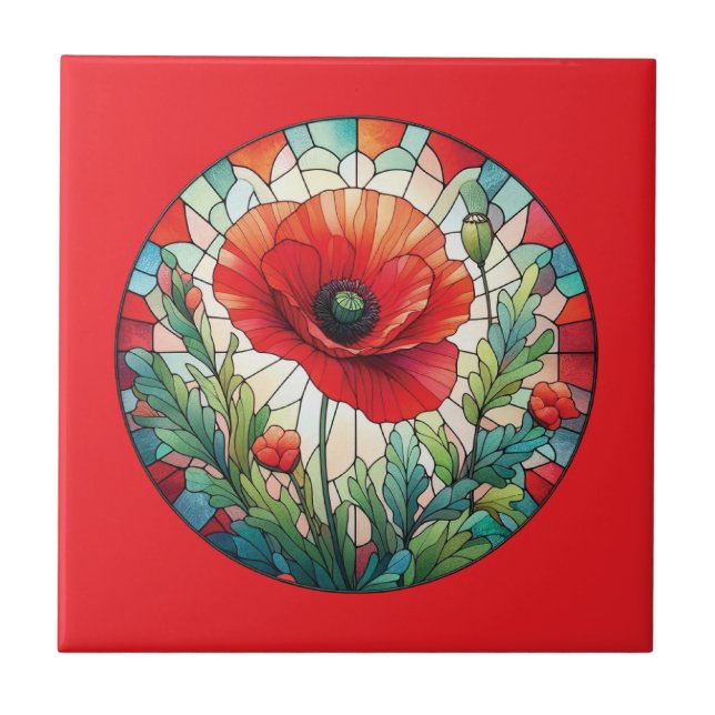 Stained Glass Poppy Tile (Front)