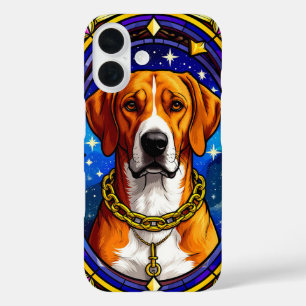 Stained Glass Portrait of a Dog With Gold Chain iPhone 16 Case