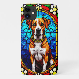 Stained Glass Portrait of a Dog With Gold Chain iPhone 11 Case