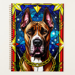 Stained Glass Portrait of a Dog With Gold Chain Planner
