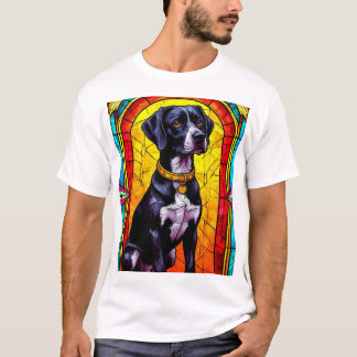 Stained Glass Portrait of a Dog With Gold Chain T-Shirt