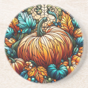 Stained Glass Pumpkin Art Coaster