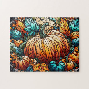 Stained Glass Pumpkin Art Jigsaw Puzzle