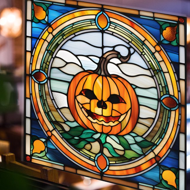 Stained Glass Pumpkin Colourful Mosaic Halloween  Window Cling (Creator Uploaded)