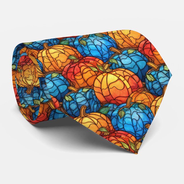 Stained Glass Pumpkin Field  Tie (Rolled)