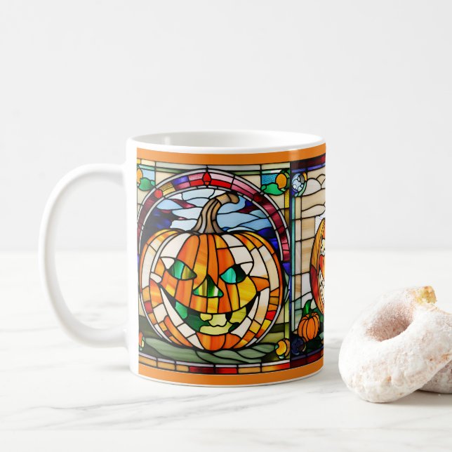 Stained Glass Pumpkin Mug (With Donut)