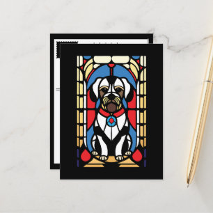 stained glass pup dog holiday postcard