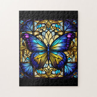 Stained Glass Purple Butterfly Jigsaw Puzzle