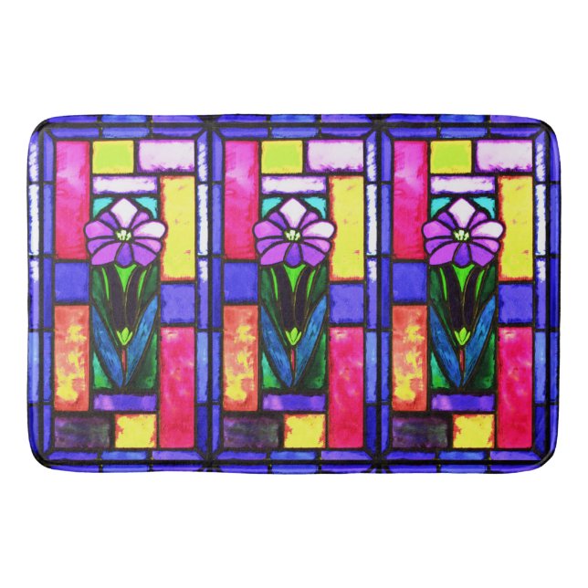 Stained Glass Purple Flower Bath Mat (Front)
