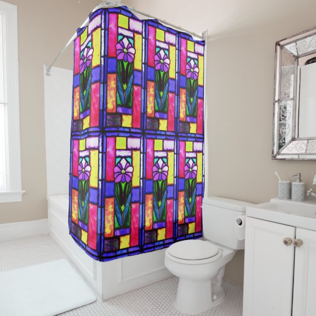 Stained Glass Purple Flower Shower Curtain (In Situ)