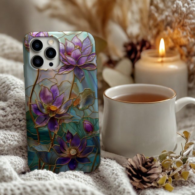Stained Glass Purple Lotus Flower Design iPhone Case (Creator Uploaded)