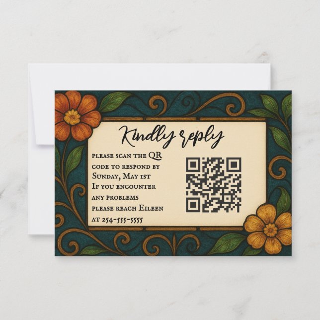 Stained Glass QR Code Wedding RSVP Card (Front)