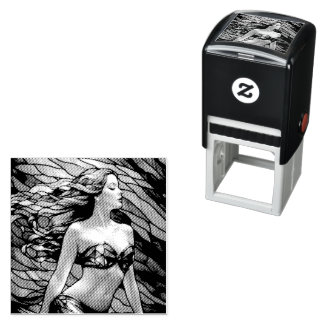 Stained glass rainbow mermaid self-inking stamp