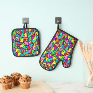 Stained Glass Rainbow Oven Mitt & Pot Holder Set