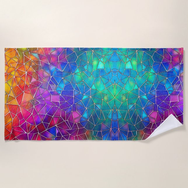 Stained Glass Rainbow Pattern Beach Towel (Front)
