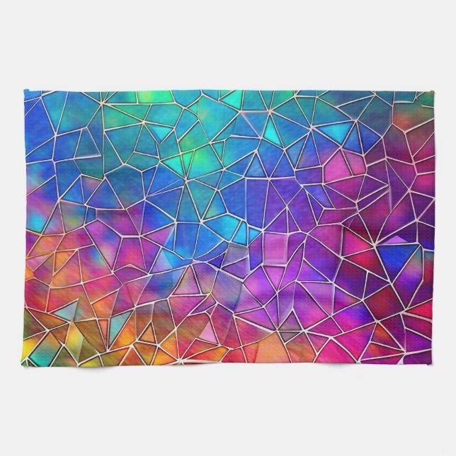 Stained Glass Rainbow Pattern Tea Towel (Horizontal)