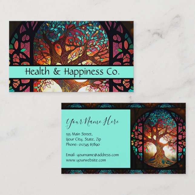 Stained Glass Rainbow Tree Health Business Card (Front/Back)
