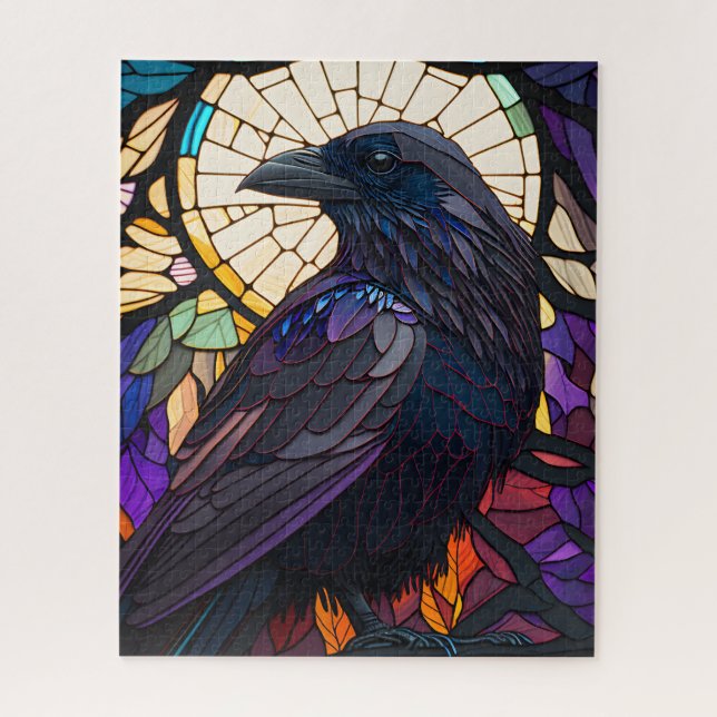 Stained Glass Raven, Witch's Familiar, Gothic  Jigsaw Puzzle (Vertical)