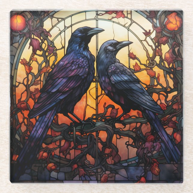Stained Glass Ravens  Coaster (Front)