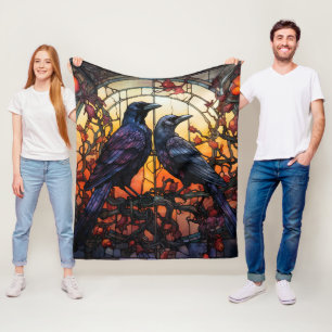 Stained Glass Ravens  Fleece Blanket