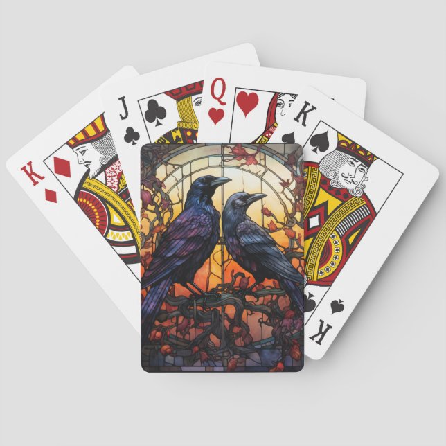 Stained Glass Ravens  Playing Cards (Back)