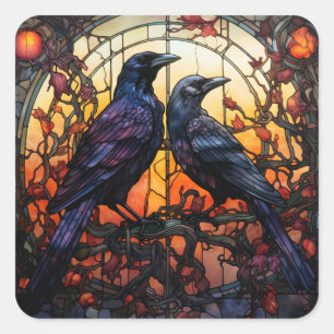 Stained Glass Ravens  Square Sticker
