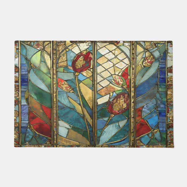 Stained Glass Red Chief Poppies at Sunrise Doormat (Front)