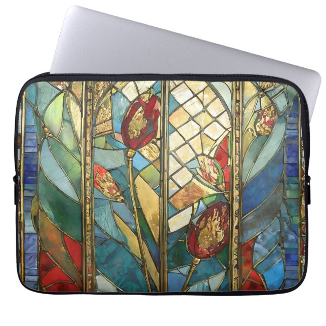 Stained Glass Red Chief Poppies at Sunrise Laptop Sleeve (Front)
