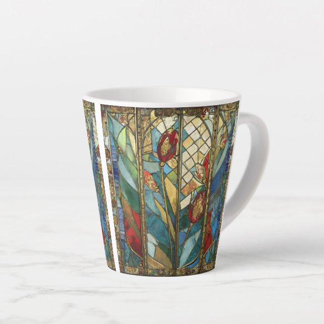 Stained Glass Red Chief Poppies at Sunrise Latte Mug (Right Angle)
