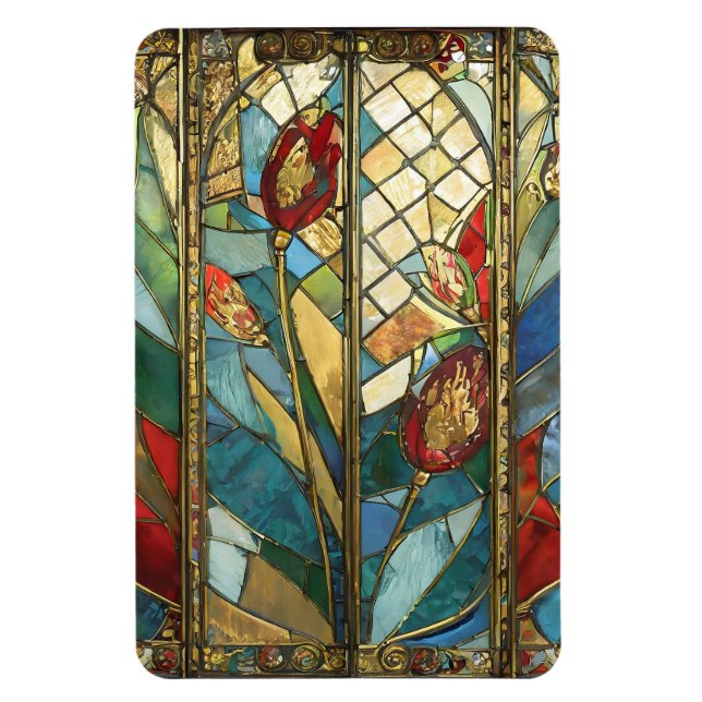 Stained Glass Red Chief Poppies at Sunrise Magnet (Vertical)