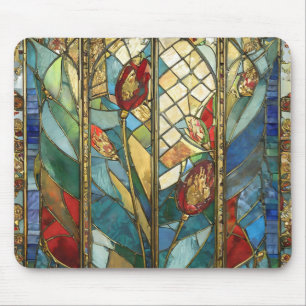 Stained Glass Red Chief Poppies at Sunrise Mouse Mat