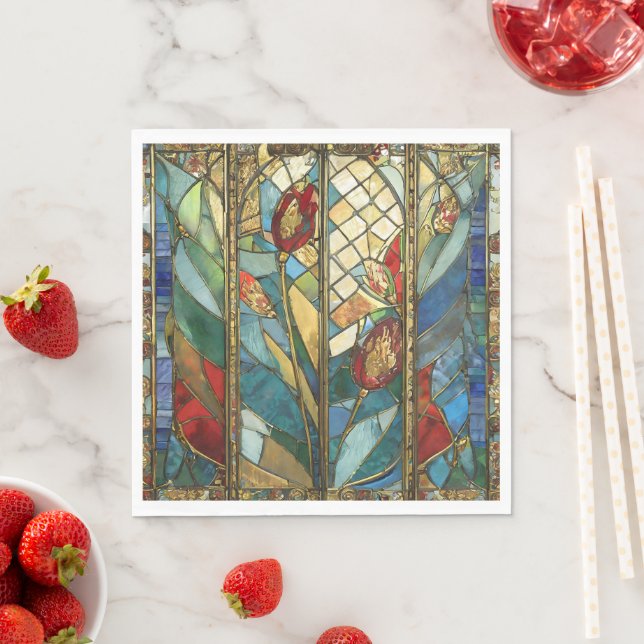 Stained Glass Red Chief Poppies at Sunrise Napkin (Insitu)