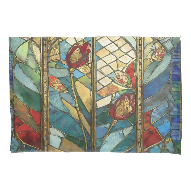 Stained Glass Red Chief Poppies at Sunrise Pillowcase (Front)