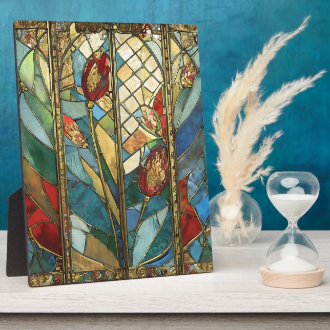 Stained Glass Red Chief Poppies at Sunrise Plaque (Side)