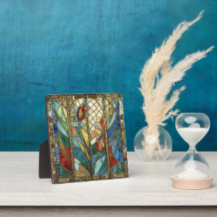 Stained Glass Red Chief Poppies at Sunrise Plaque