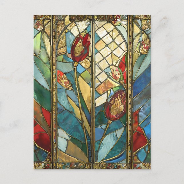 Stained Glass Red Chief Poppies at Sunrise Postcard (Front)