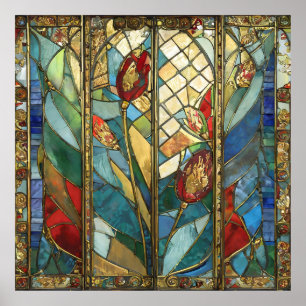 Stained Glass Red Chief Poppies at Sunrise Poster