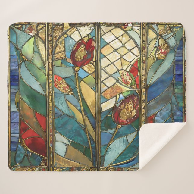 Stained Glass Red Chief Poppies at Sunrise Sherpa Blanket (Front (Horizontal))