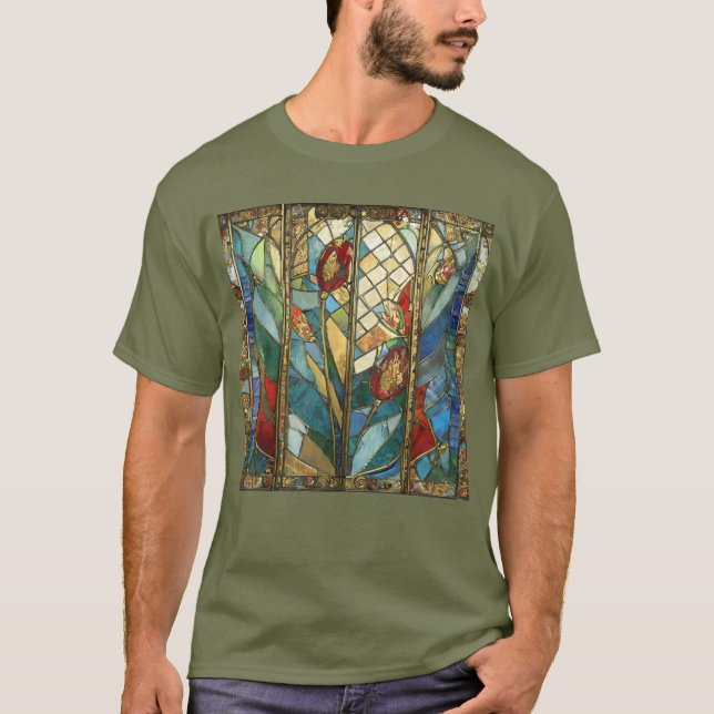 Stained Glass Red Chief Poppies at Sunrise T-Shirt (Front)