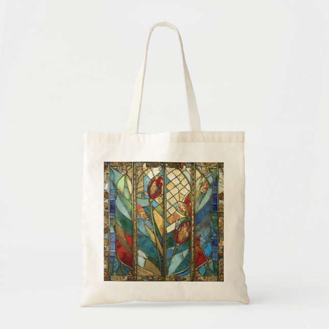 Stained Glass Red Chief Poppies at Sunrise Tote Bag (Front)