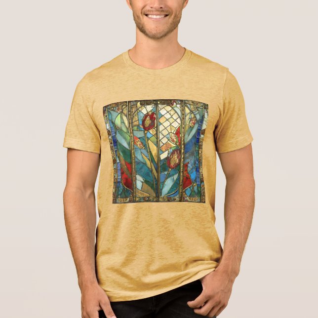 Stained Glass Red Chief Poppies at Sunrise Tri-Blend Shirt (Front)