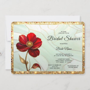 Stained Glass Red Flower Bridal Shower Invitation