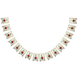 Stained Glass Red Flower Bunting Flag