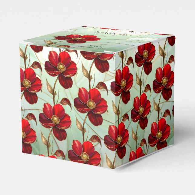 Stained Glass Red Flower Favour Box (Front Side)