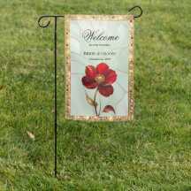 Stained Glass Red Flower Garden Flag